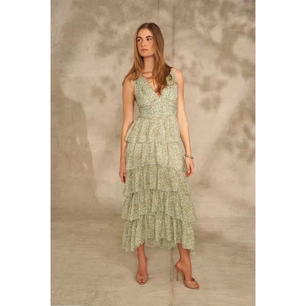 Floral Tiered Ruffle Midi Dress 16W NWT 1.STATE Cottagecore Fairycore High Low